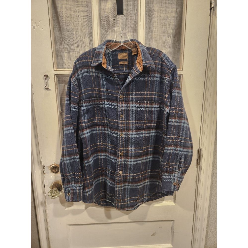 Blue Plaid‎ Flannel Longsleeve Button Down Shirt Men's Size Large